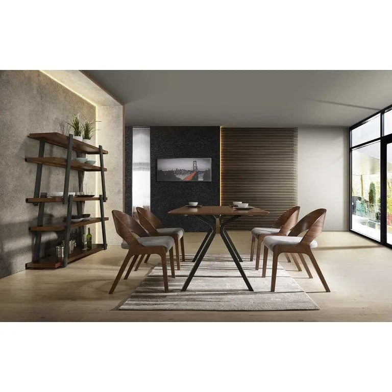 Chaise de salle à manger Modrest Runyon moderne en noyer et tissu gris (lot de 2)