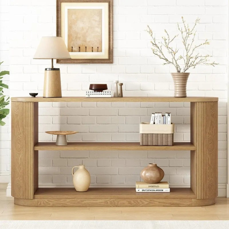 58.9 Table console moderne pour entrée, Table de canapé étroite avec étagère ouverte pour usage multifonctionnel