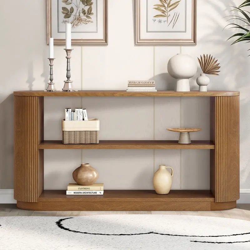 58.9 Table console moderne pour entrée, Table de canapé étroite avec étagère ouverte pour usage multifonctionnel