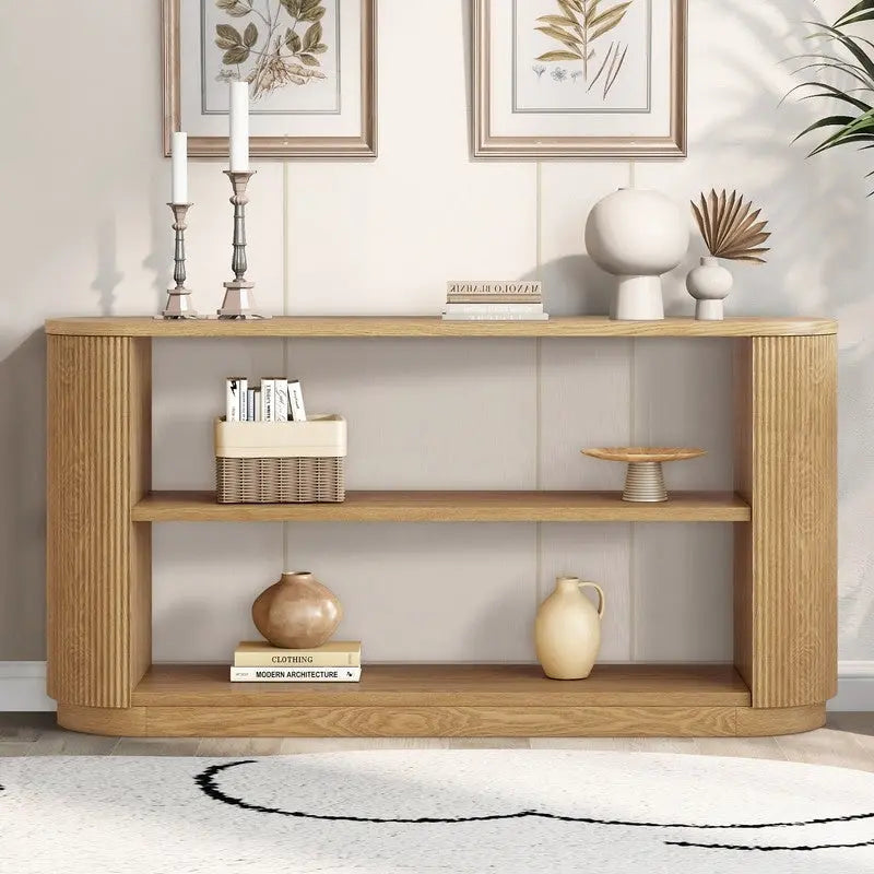 58.9 Table console moderne pour entrée, Table de canapé étroite avec étagère ouverte pour usage multifonctionnel