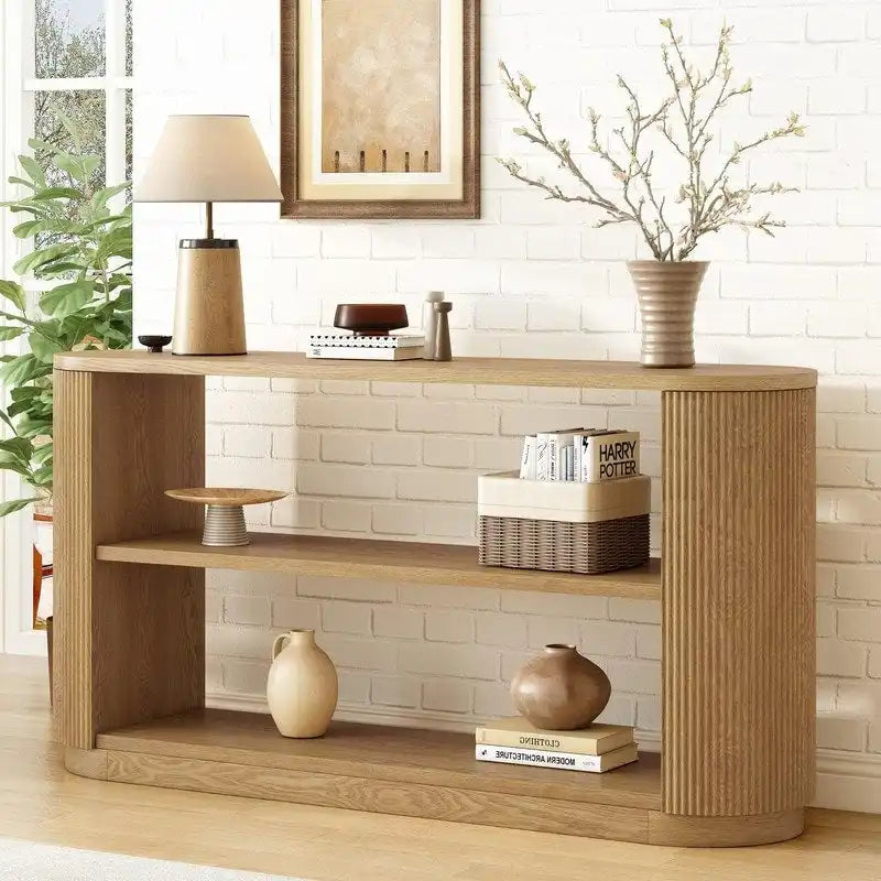 58.9 Table console moderne pour entrée, Table de canapé étroite avec étagère ouverte pour usage multifonctionnel