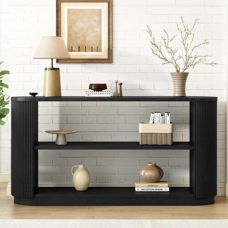 58.9 Table console moderne pour entrée, Table de canapé étroite avec étagère ouverte pour usage multifonctionnel