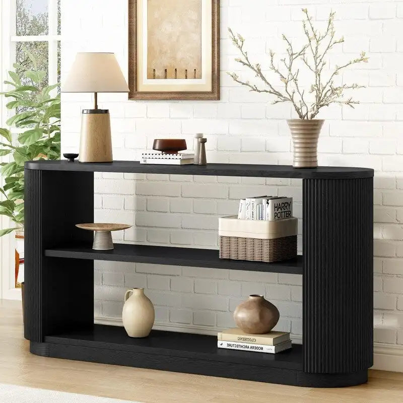 58.9 Table console moderne pour entrée, Table de canapé étroite avec étagère ouverte pour usage multifonctionnel