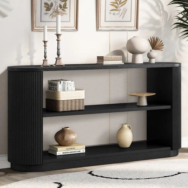 58.9 Table console moderne pour entrée, Table de canapé étroite avec étagère ouverte pour usage multifonctionnel