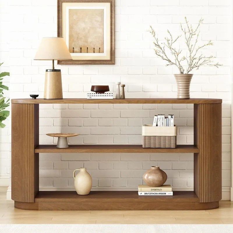 58.9 Table console moderne pour entrée, Table de canapé étroite avec étagère ouverte pour usage multifonctionnel