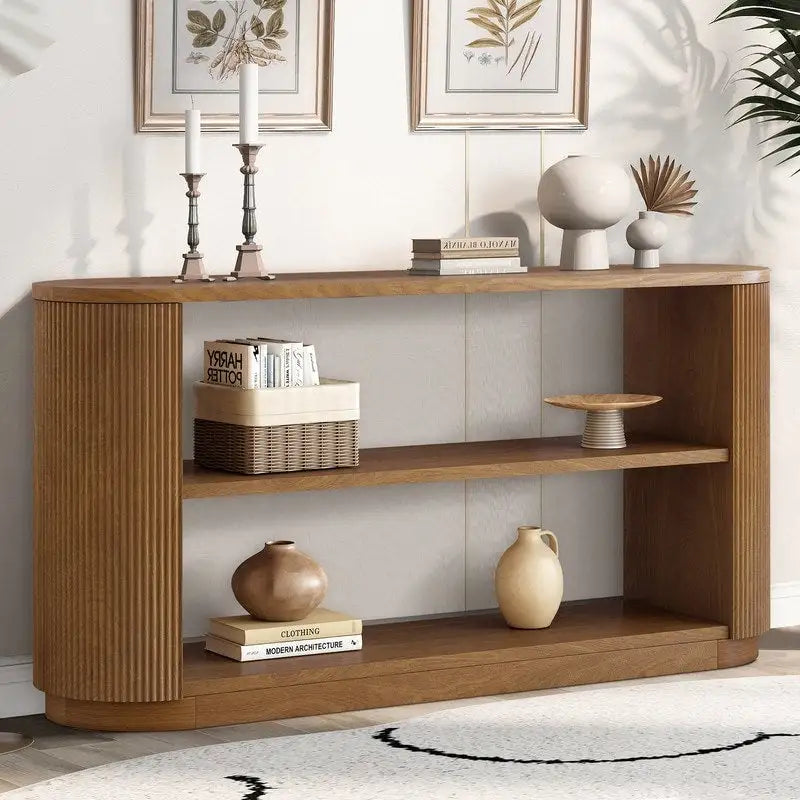58.9 Table console moderne pour entrée, Table de canapé étroite avec étagère ouverte pour usage multifonctionnel
