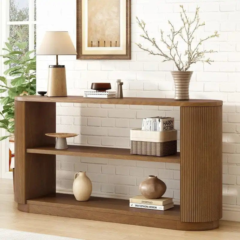 58.9 Table console moderne pour entrée, Table de canapé étroite avec étagère ouverte pour usage multifonctionnel