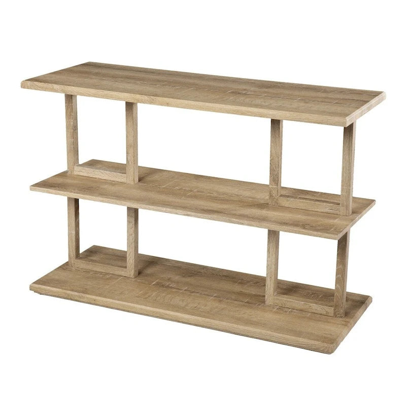 Console rectangulaire en bois naturel avec étagère inférieure et 2 étagères - 42 L x 15,75 l x 28,5 H