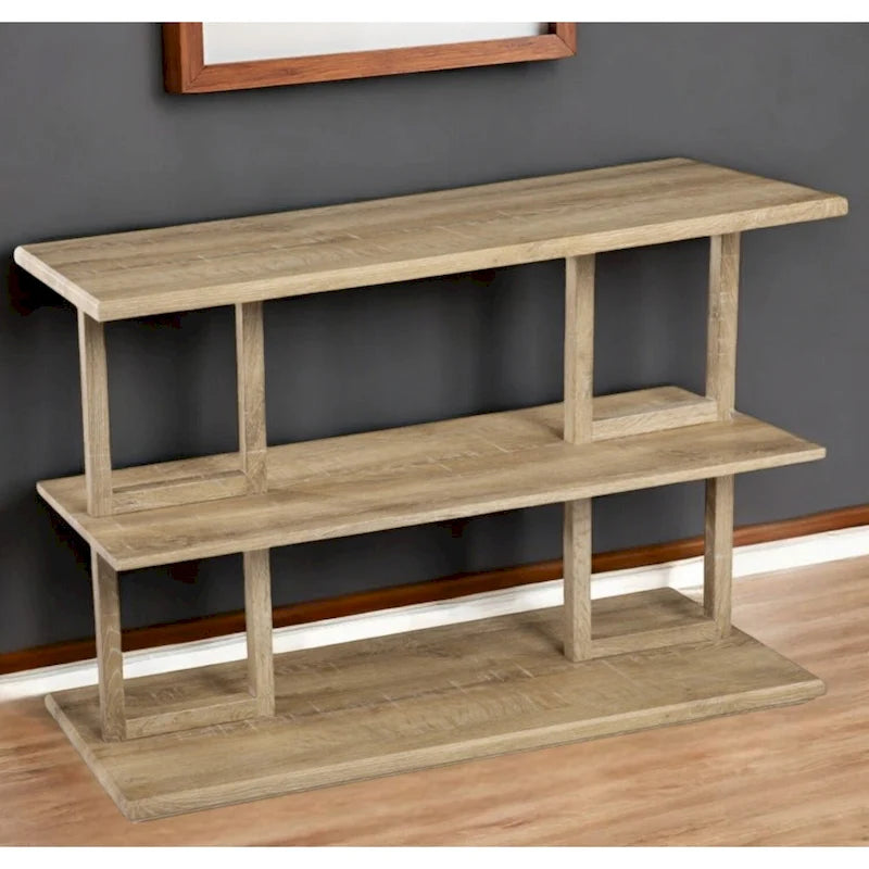Console rectangulaire en bois naturel avec étagère inférieure et 2 étagères - 42 L x 15,75 l x 28,5 H
