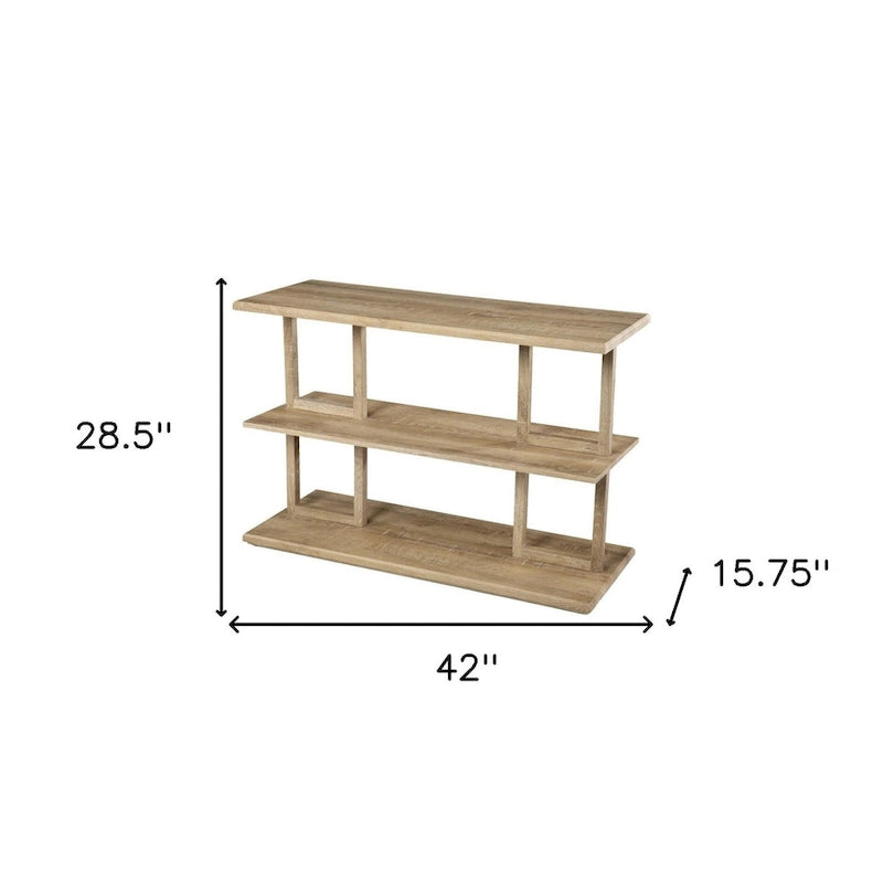 Console rectangulaire en bois naturel avec étagère inférieure et 2 étagères - 42 L x 15,75 l x 28,5 H