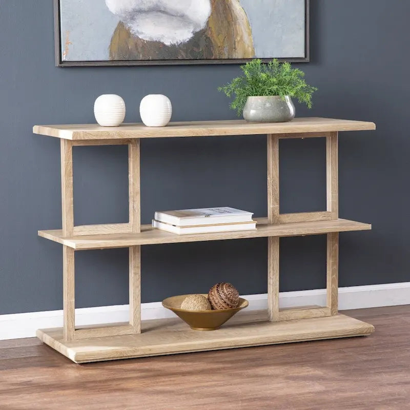 Console rectangulaire en bois naturel avec étagère inférieure et 2 étagères - 42 L x 15,75 l x 28,5 H
