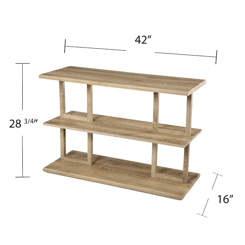 Console rectangulaire en bois naturel avec étagère inférieure et 2 étagères - 42 L x 15,75 l x 28,5 H