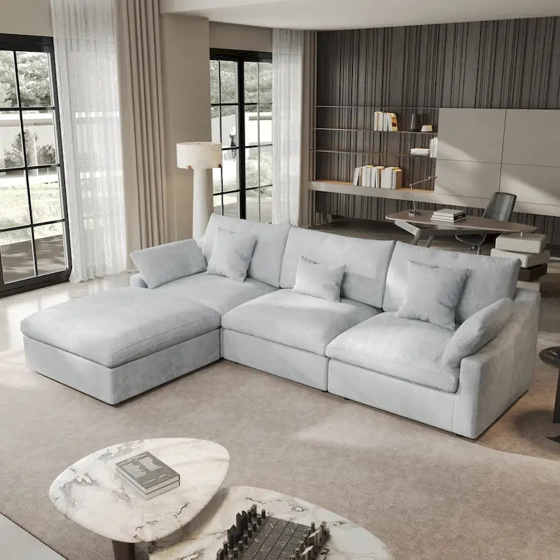 Minimalist Linen Sectional Sofa Cloud Couch, L-Shape Deep Seat Couch with Cushions