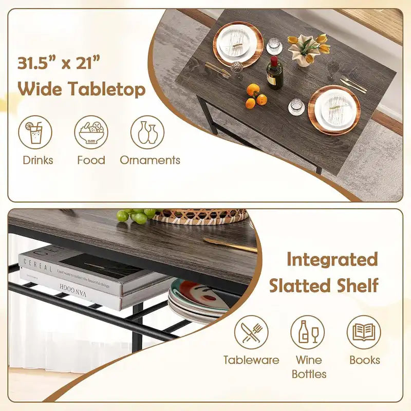 Ensemble de table à manger 3 pièces style industriel avec casier à vin