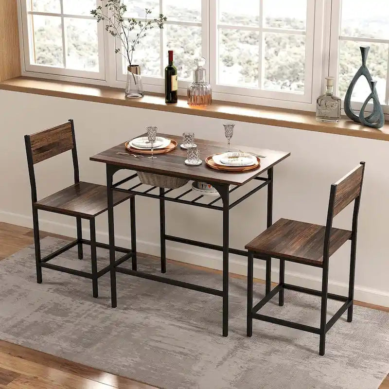 Ensemble de table à manger 3 pièces style industriel avec casier à vin