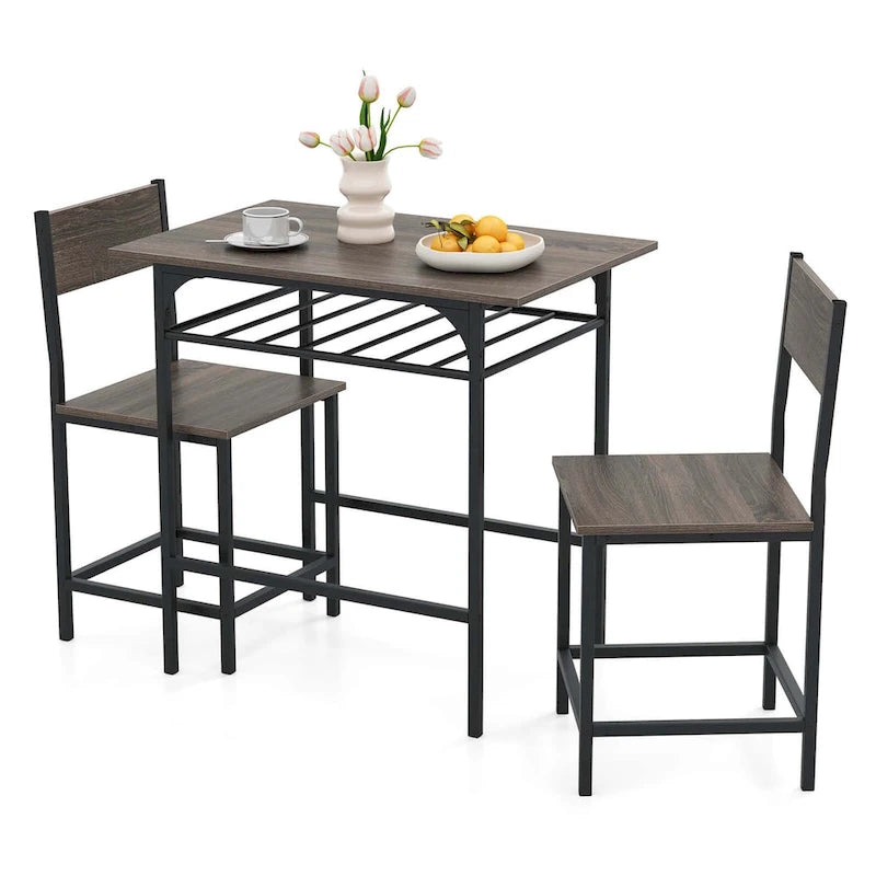 Ensemble de table à manger 3 pièces style industriel avec casier à vin