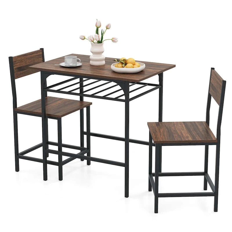 Ensemble de table à manger 3 pièces style industriel avec casier à vin