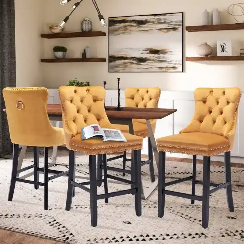 Tabourets de bar rembourrés en velours contemporains, lot de 6