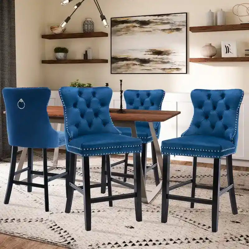 Tabourets de bar rembourrés en velours contemporains, lot de 6