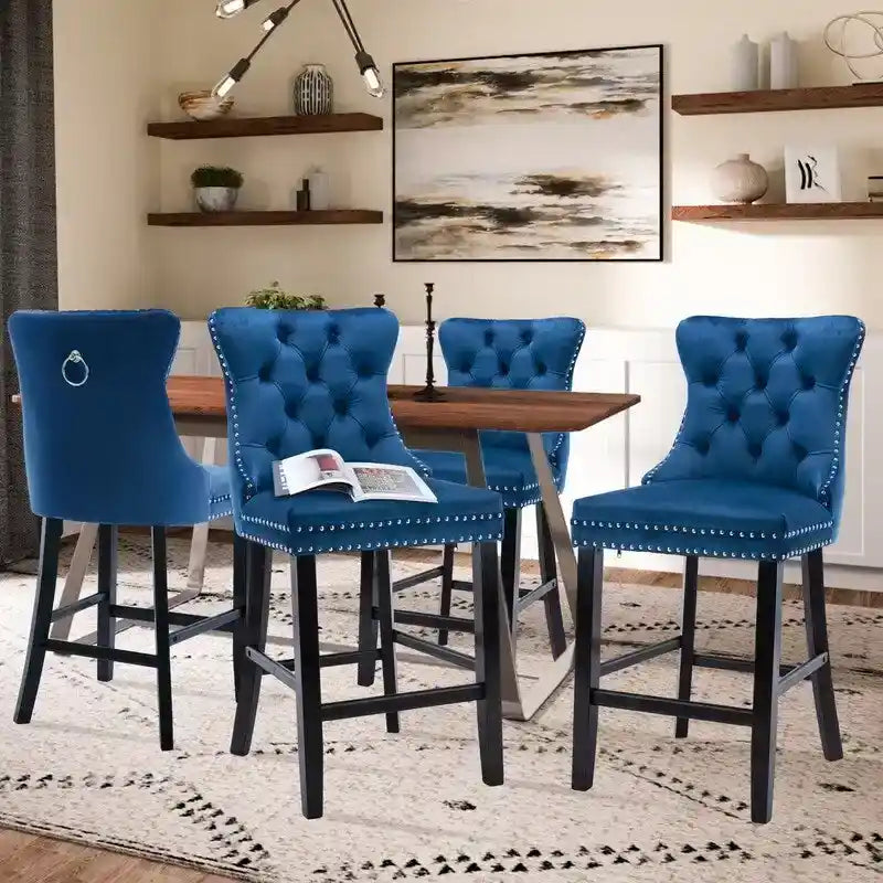 Tabourets de bar rembourrés en velours contemporains, lot de 6