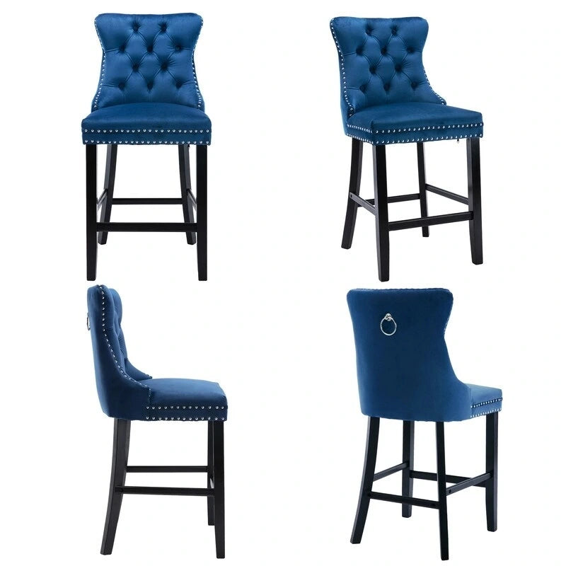 Tabourets de bar rembourrés en velours contemporains, lot de 6