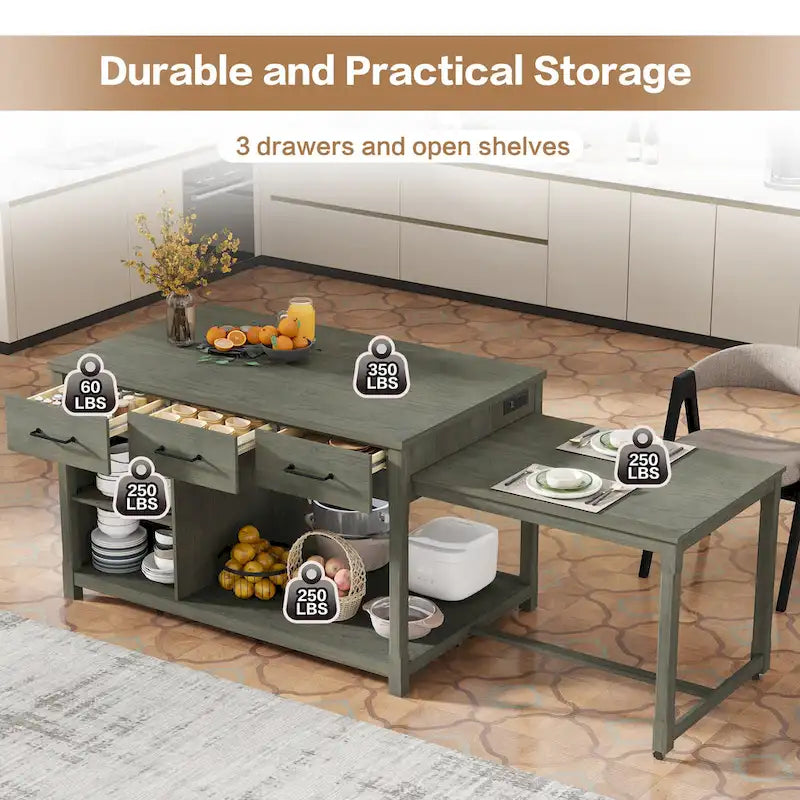 Îlot de cuisine extensible avec rangement (tabouret non inclus)