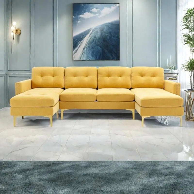Canapé d'angle en velours 110,6 po avec pouf amovible et poches de rangement