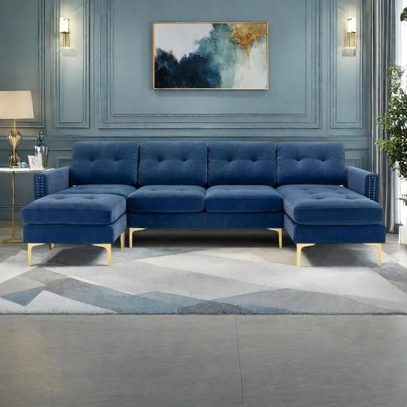 Canapé d'angle en velours 110,6 po avec pouf amovible et poches de rangement