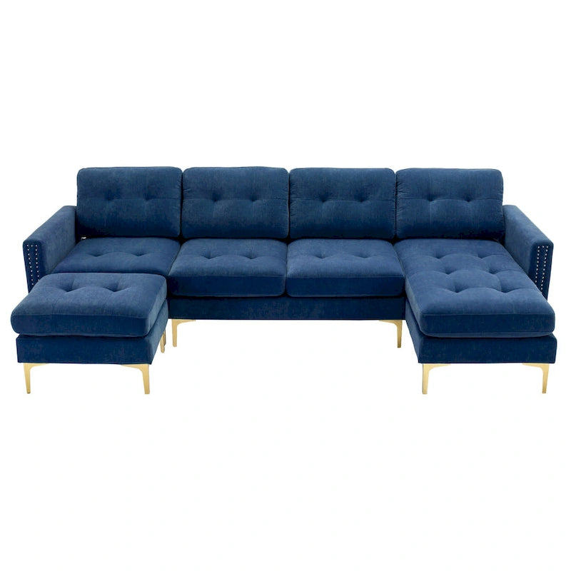 Canapé d'angle en velours 110,6 po avec pouf amovible et poches de rangement
