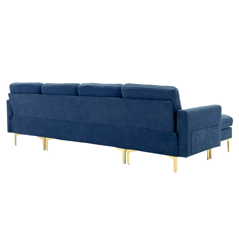 Canapé d'angle en velours 110,6 po avec pouf amovible et poches de rangement