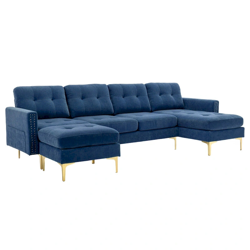 Canapé d'angle en velours 110,6 po avec pouf amovible et poches de rangement