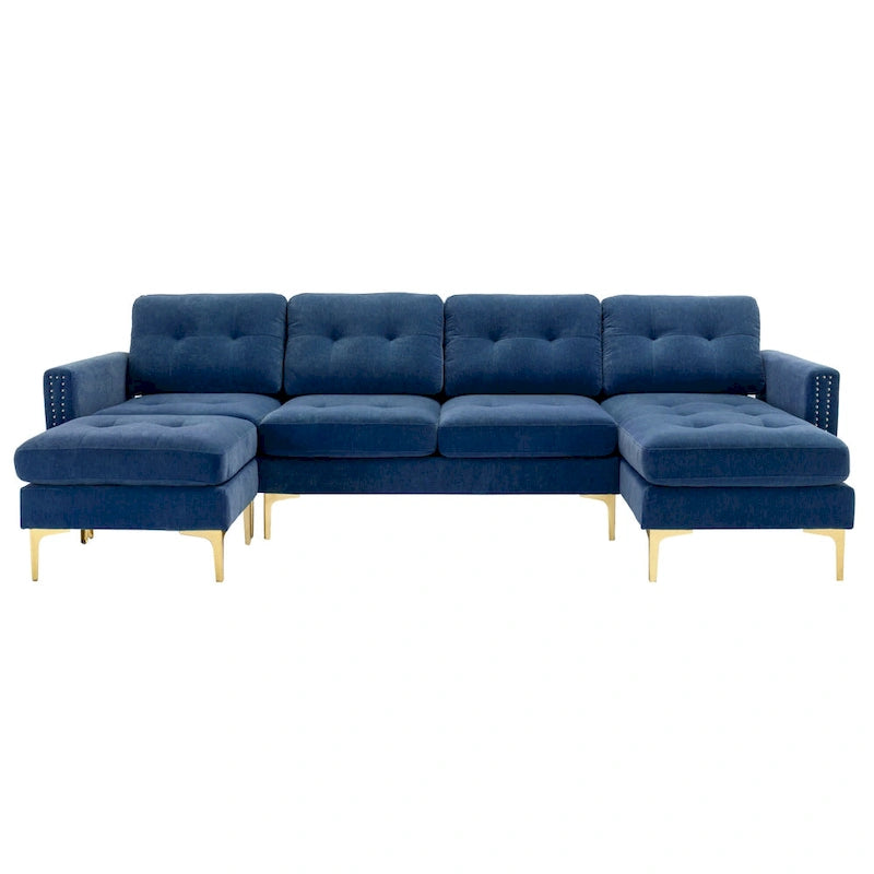Canapé d'angle en velours 110,6 po avec pouf amovible et poches de rangement