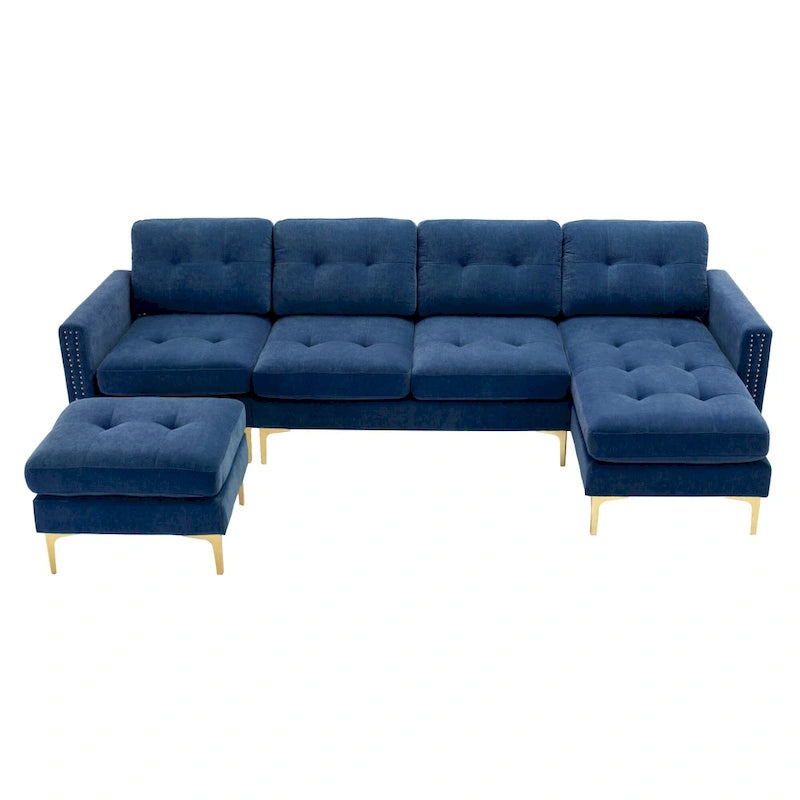 Canapé d'angle en velours 110,6 po avec pouf amovible et poches de rangement