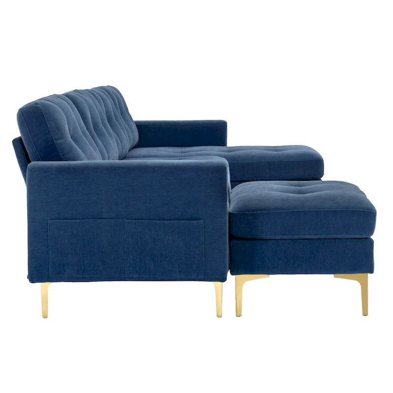 Canapé d'angle en velours 110,6 po avec pouf amovible et poches de rangement