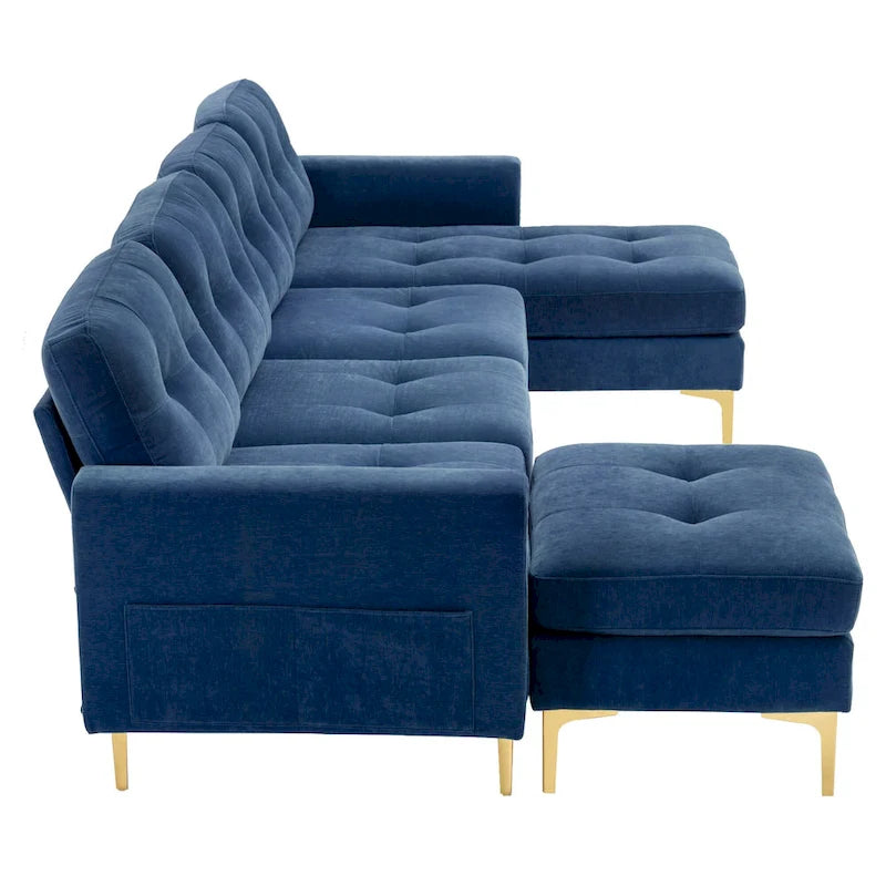 Canapé d'angle en velours 110,6 po avec pouf amovible et poches de rangement
