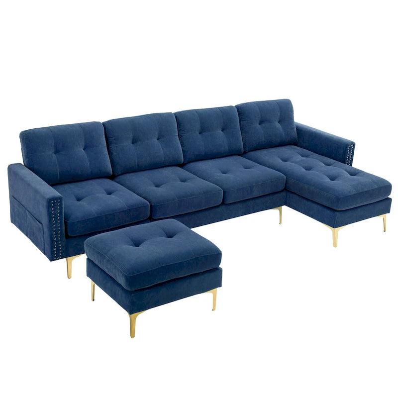 Canapé d'angle en velours 110,6 po avec pouf amovible et poches de rangement