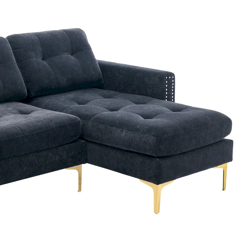 Canapé d'angle en velours 110,6 po avec pouf amovible et poches de rangement