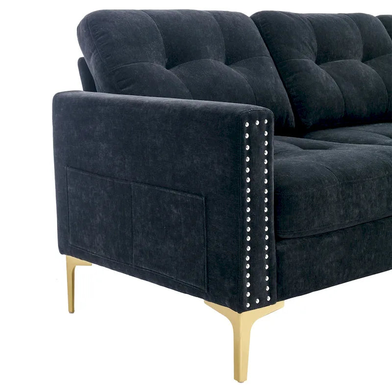 Canapé d'angle en velours 110,6 po avec pouf amovible et poches de rangement