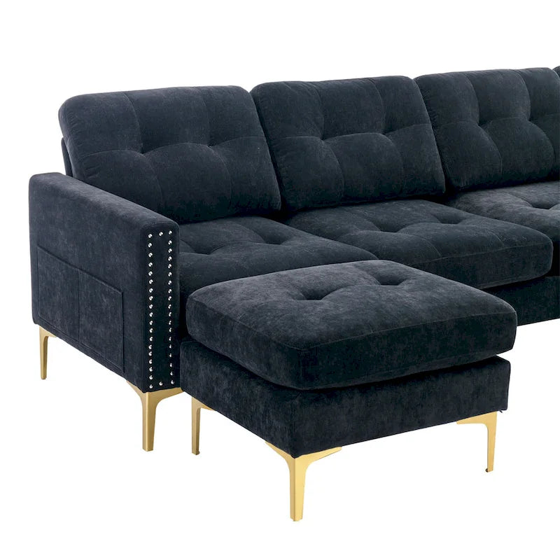 Canapé d'angle en velours 110,6 po avec pouf amovible et poches de rangement