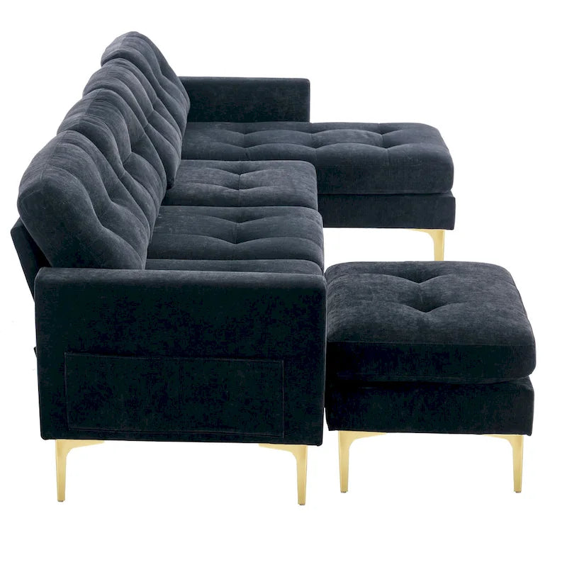 Canapé d'angle en velours 110,6 po avec pouf amovible et poches de rangement