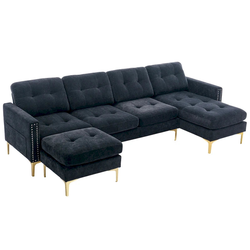 Canapé d'angle en velours 110,6 po avec pouf amovible et poches de rangement