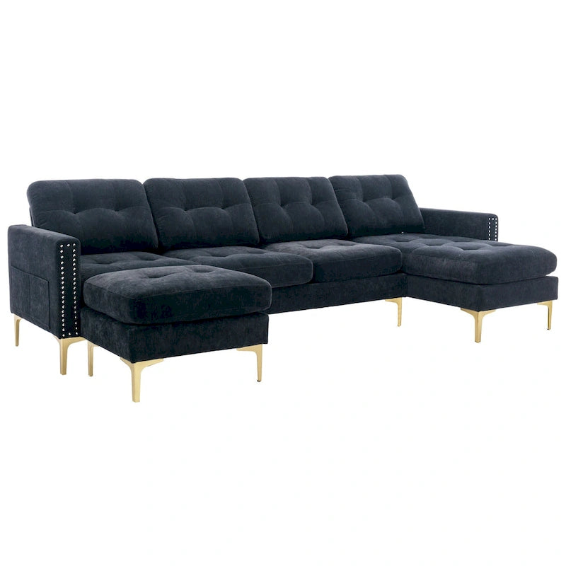 Canapé d'angle en velours 110,6 po avec pouf amovible et poches de rangement