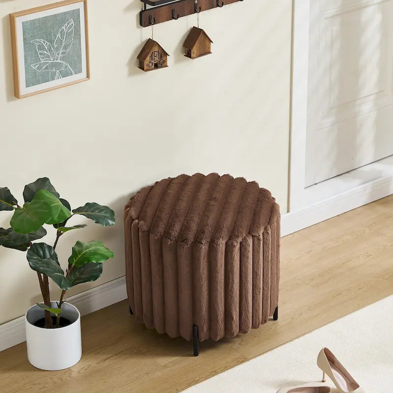 Repose-pieds pouf rond capitonné large 22.05 avec pieds en métal noir