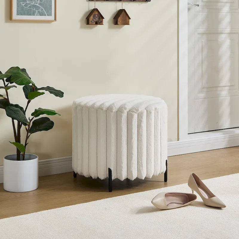 Repose-pieds pouf rond capitonné large 22.05 avec pieds en métal noir