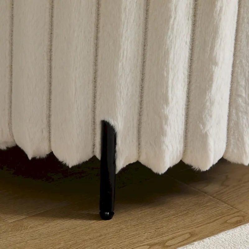 Repose-pieds pouf rond capitonné large 22.05 avec pieds en métal noir