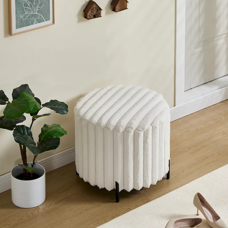 Repose-pieds pouf rond capitonné large 22.05 avec pieds en métal noir