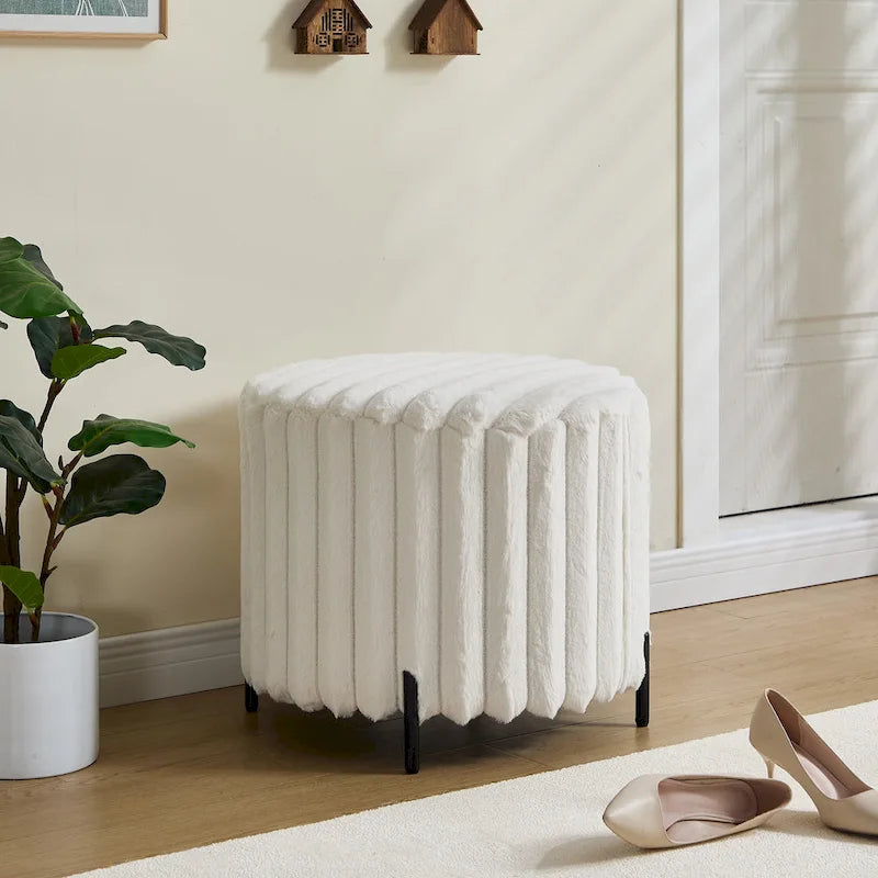 Repose-pieds pouf rond capitonné large 22.05 avec pieds en métal noir