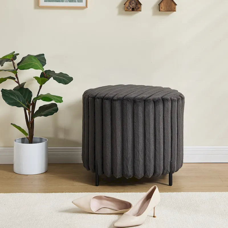 Repose-pieds pouf rond capitonné large 22.05 avec pieds en métal noir