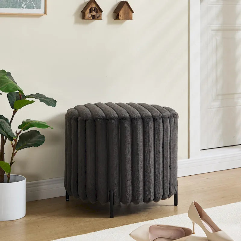 Repose-pieds pouf rond capitonné large 22.05 avec pieds en métal noir