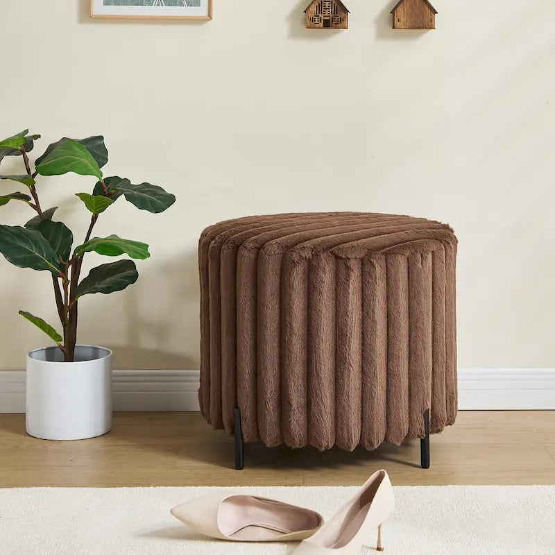 Repose-pieds pouf rond capitonné large 22.05 avec pieds en métal noir